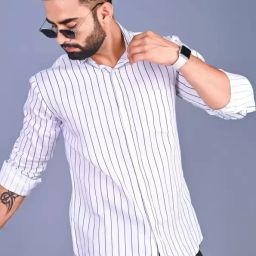 Men Slim Fit Striped Spread Collar Casual Shirt-image-90