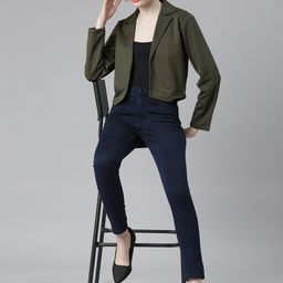 SHOWOFF Notched Lapel Collar Cotton Open Front Shrug image 2