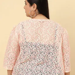 UnaOne Plus Size Self Design Cotton Open Front Shrug image 3