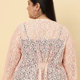 UnaOne Plus Size Self Design Cotton Open Front Shrug image 5