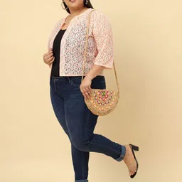 UnaOne Plus Size Self Design Cotton Open Front Shrug image 2