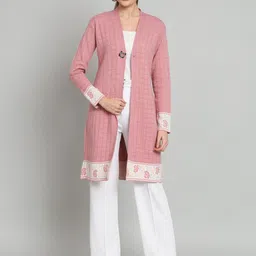 BROOWL Checked Woollen Button Longline Shrug image 4