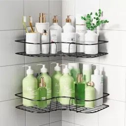 Multi-use Self Adhesive Kitchen (PACK OF 1) Bathroom Corner Shelf Iron Wall Shelf-image-53