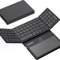TECLUSIVE Slim Leather Foldable Wireless Bluetooth Keyboard with Touchpad/Trackpad Bluetooth Handheld Multi-device Keyboard Compatible with Laptop, iPad, Mac, Desktop, Tablet-45