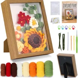 DIY Crochet Kit Sunflower Photo Frame Material Kit with Tools Tutorials Included-image-71