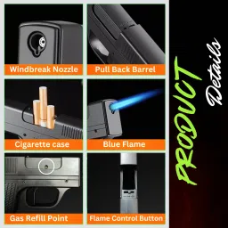 kavyara ® AYH098 Gas High Flame Gun Lighter with Secret Cigarette Case – Windproof , Refillable Butane for Cigars, Cigarettes, and Smoking Accessories Pocket Lighter image 3