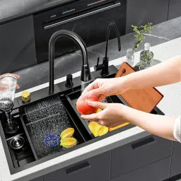 Kitchen Sink 30X18X9 Inch Waterfall Kitchen Sink with Integrated Pull Down Faucet Waterfall Sink Stainless steel Matt Finish Vessel Sink-image-93