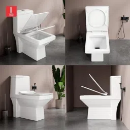 lapo Ceramic One Piece Western Toilet Commode with Soft Close Toilet Seat, Commode with Washdown Flush System, Floor Mounted European Commode Toilet-SRA Western Commode image 3
