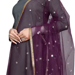 Net Embroidered Purple Women Dupatta-image-33