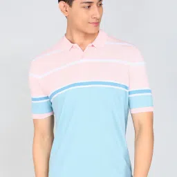 peter england Men Striped Polo Neck Pure Cotton Blue T-Shirt-picture-46