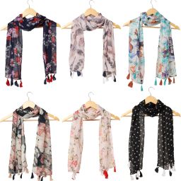 Floral Print Chiffon Women Multicolor Scarf, Stole-image-97