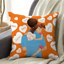 Indigifts Orange & White I Love You Daddy Printed Pre-Filled Cushion-image-70