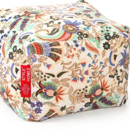 Large Cotton Canvas Floral Printed Square Bean Bag Footstool With Bean Filling-image-8