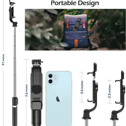 CHG Selfie Stick with Light Tripod Stand 104 cm Bluetooth ExtandableSelfie Stick Bluetooth Selfie Stick image 3