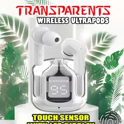 crecro Ultrapod Bluetooth Earbuds Headset Crystal Transparent Design,LED Display GR11 Smart Headphones-image-17