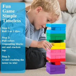 wudly Wooden Colorful Stacking Tower Game with Dice Learning Toy for Kids & Family Fun image 5