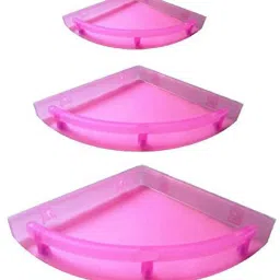 KITCHENEXP :UnBreakable" Premium Quality Crystal Clear Corner Set Plastic Bathroom Corner Shelves (Pack of 3, Clear) PINK Plastic Wall Shelf-image-38