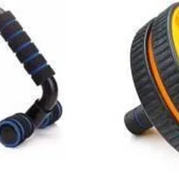 GYM EQUIPMENTS COMBO OF FOLDABLE PUSH UP BAR WITH AB EXERCISER WHEEL/ROLLER Fitness Accessory Kit Kit-image-76