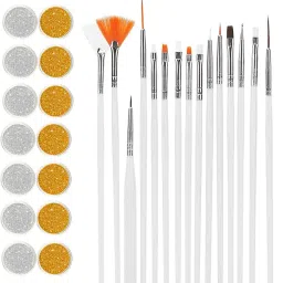 Silver Golden Glitters Dust Powder Sparkling Nail Art Nail Painting Designing Drawing Brushes-12