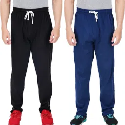 Pack of 2 Men Solid Black, Blue Track Pants-image-13