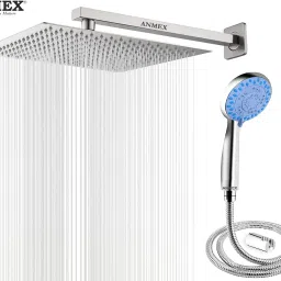 ANMEX COMBO of SS304 UltraSlim High Pressure Rainfall Shower Head With Shower Fit Arm HandShower (ABS),SS304 1.5mtr Tube And Hook 8X8+24Inch Arm+HandShower Set)-picture-24