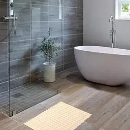 Kuber Industries Beige Rectangle Anti-Skid Bath Rugs-42