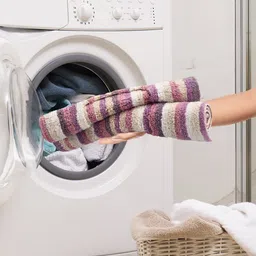 SASHAA WORLD Pink & White Set of 2 Striped 2000GSM Cotton Bath Rugs-image-95