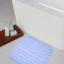 Kuber Industries 2Pcs Blue Printed Floral Water Absorbent Bath Rugs-38