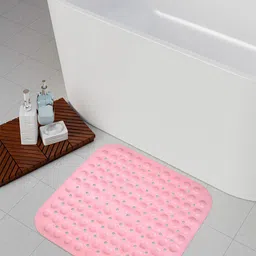 Kuber Industries 2-Pcs Peach Textured Square Bathroom Mat-20