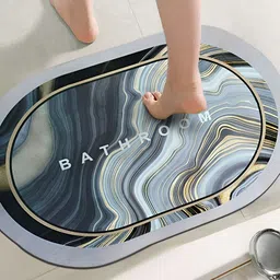 Yellow Weaves Blue & Yellow Printed 110 GSM Anti-Skid Bath Rugs-53