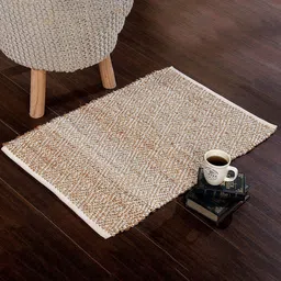 SASHAA WORLD Beige and White Geometric Pattern Braided Jute Floor Mat-image-2