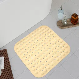 Kuber Industries 2Pcs Yellow & Pink Self-Design Square Bathroom Mat-18