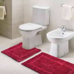 SASHAA WORLD Maroon Set of 2 2000 GSM Anti skid Bathmat & Contour-46