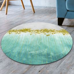 UMAI Blue & Green Printed Round Anti-Skid Bath Rug-21