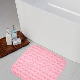 Kuber Industries 2-Pcs Peach Textured Square Bathroom Mat-51