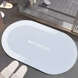 UMAI Blue & White 240 GSM Bathroom-Printed Anti-Skid Oval Bath Mat-image-35