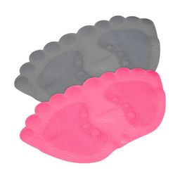 Kuber Industries Pink & Grey 2 Pieces 120 GSM Foot Shape Bath Rugs-54