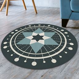 UMAI Blue & Green Star Printed Round Anti Skid Bath Rug-23