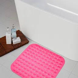 Kuber Industries 2Pcs Pink Self-Design Square Bathroom Mat-88