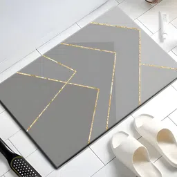UMAI Grey & Gold Toned Printed 240 GSM Anti Skid Bath Mat-26