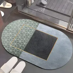 UMAI Blue & Grey Printed 240 GSM Anti-Skid Bath Mat-31