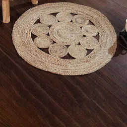 SASHAA WORLD Beige Floral Patterned Jute Braided Round Floor Mat-33