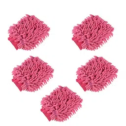 Kuber Industries Pink 5 Pieces Microfiber Cleaning Gloves-16