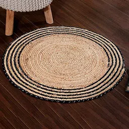 SASHAA WORLD Tan and Black Striped Braided Round Jute Floor Mat-52