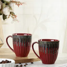 VarEesha 2 Pieces Maroon & Grey Textured Ceramic Glossy Mugs Set-54