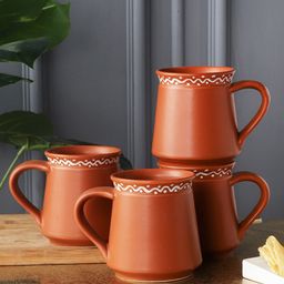 MIAH Decor Brown & White Set of 4 Textured Stoneware Glossy Mugs-image-85