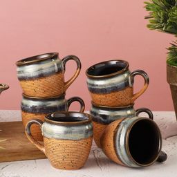 MIAH Decor Brown & Grey Pack of 6 Textured Stoneware Glossy Cups-40