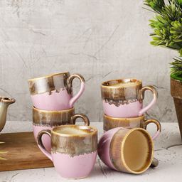MIAH Decor Set Of 6 Lavender & Brown Textured Dishwasher Safe Mugs-14