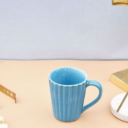 Folkstorys Blue Textured Ceramic Glossy Mugs- 300ml-12
