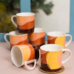 JCPL White & Yellow 6 Pieces Printed Ceramic Glossy Cups 200 ml-18